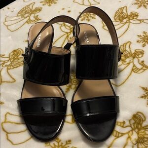 Coach Marla Black Patent Leather Slingback Sandals sz8  3” Heel EUC - No Box